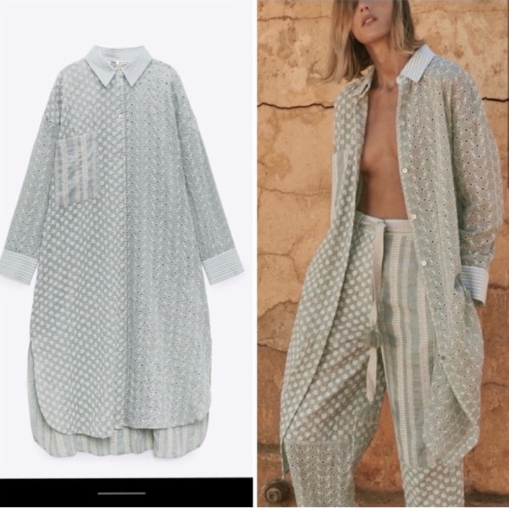 Zara Floral Embroidered Patchwork Button Down Ele… - image 3